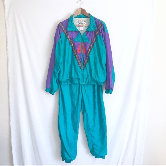 Vintage Pants - Vintage 90s matching Teal & Purple Track Suit Sz M